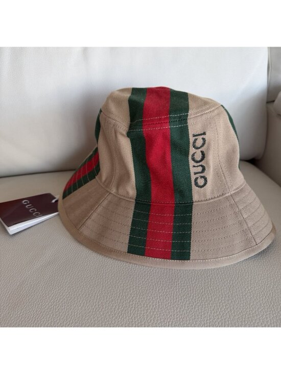 NWT Gucci Logo printed cotton canvas bucket hat Sz M main image 10